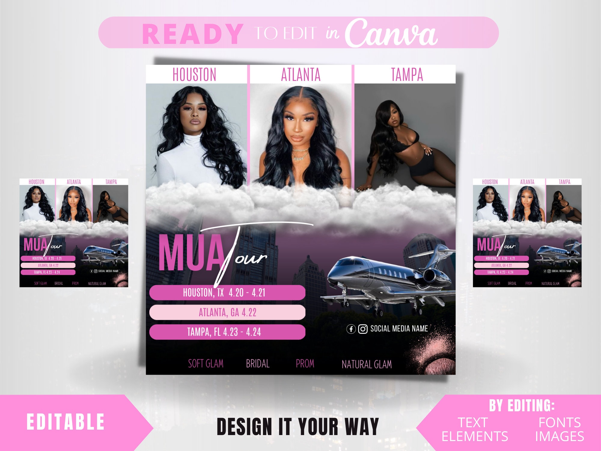 Editable Traveling Makeup Artist Social Media Post Traveling Etsy