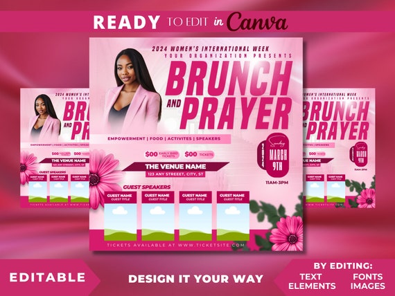Editable Flyer Template, Prayer Brunch, Women's Empowerment, Women's Conference Flyer, Event Flyer Template, Speaker, Women's History Month