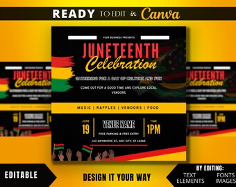 Redigerbar flygbladsmall, Juneteenth-flygbladsmall, Juneteenth-firande, Samhällsevenemang, Sommarevenemang, Juneteenth-kvarterfest,