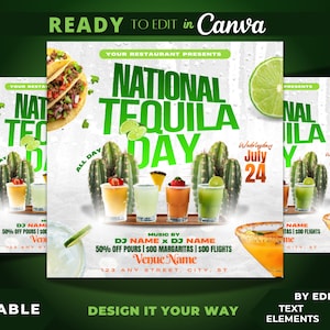 Editable Flyer Template, National Tequila Day, Tequila Flyer, Bar and Grill Flyer, Restaurant Marketing, Promo, Happy Hour, Cocktails, Club