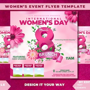 Editable Flyer Template, International Womens Day, Women's Empowerment, Women's Day, Women's Event Flyer Template, Guest Speaker, March 8th