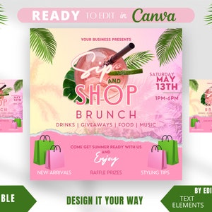 Bewerkbare flyersjabloon, tropisch slokje en shop, pop-upshop, pop-upwinkel lente, lente, zomer slokje en shop, lenteevenement, pop-up, tropisch