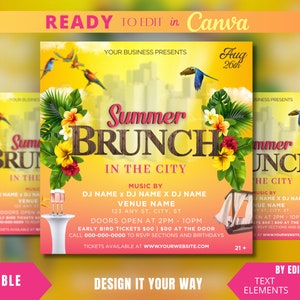 Editable Flyer Template, Summer Brunch In The City, Tropical Brunch, Luxury Event, Event Planner, Day Party, Club, Lounge, Sunset, Soiree