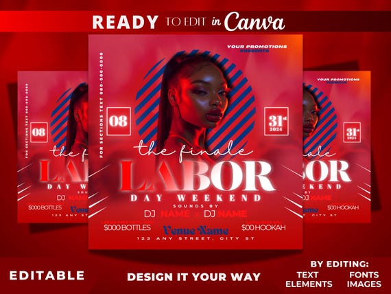 Editable Flyer Template, Labor Day Party Flyer, Club Flyer, Labor Day, Day Party , Bar and Grill, Lounge Flyer