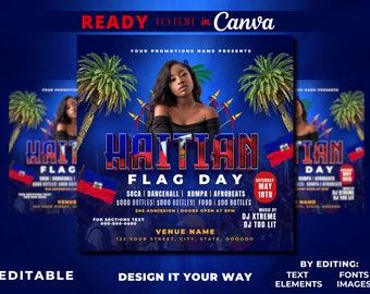 Editable Flyer Template, Haitian Flag Day, Haitian Party Flyer, Caribbean Party, Caribbean Carnival, Caribbean Club Flyer, Haitian