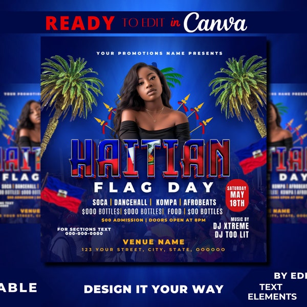 Editable Flyer Template, Haitian Flag Day, Haitian Party Flyer, Caribbean Party, Caribbean Carnival, Caribbean Club Flyer, Haitian