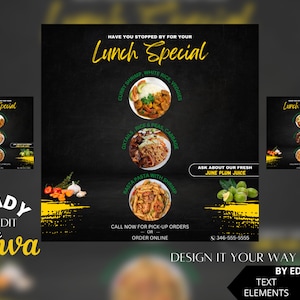 Editable Flyer Template,  Food Flyer, Lunch Special, Catering Flyer, Restaurant Branding Flyer Template, Restaurant Opening, Flyer