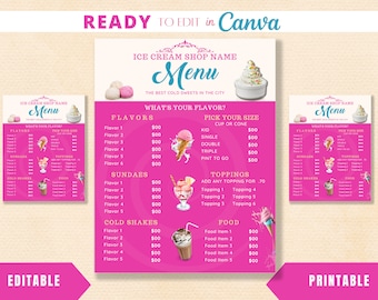 Editable Ice Cream Menu, Price List, Ice Cream Price List, Ice Cream Truck, Dessert Menu, Printable Menu, 3D Ice Cream Menu, Food Menu