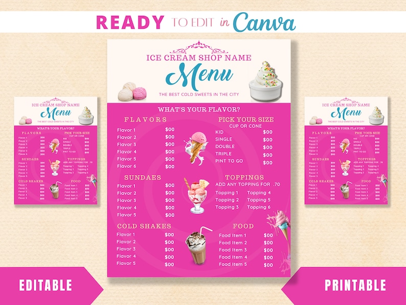 Editable Ice Cream Menu Price List Ice Cream Price List Ice Etsy