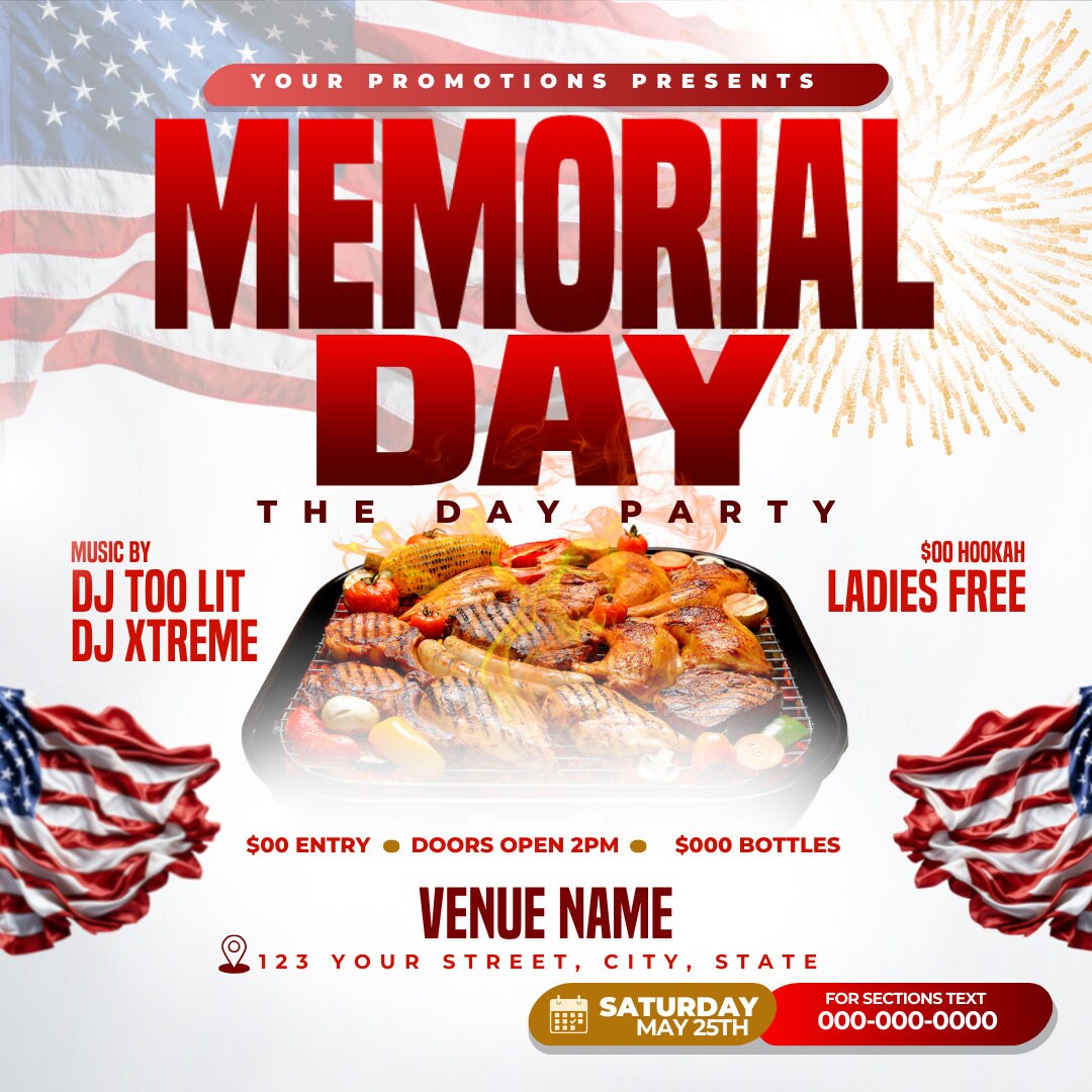 Editable Flyer Template, Memorial Day Weekend, Memorial Day Club Flyer ...