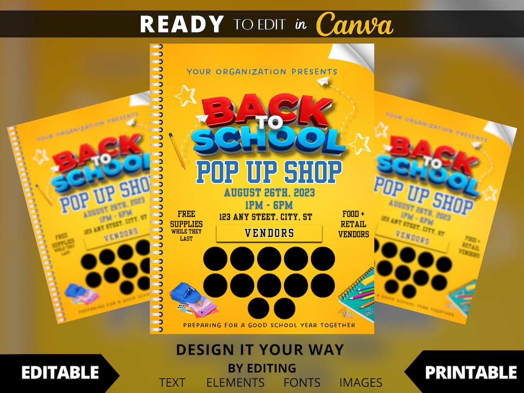 Editable Flyer Template, Back to School Flyer, Community Event, Back to School Pop up Shop, Pop