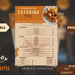 Editable Restaurant Menu Template, Full Catering Menu, Menu, Catering Price List, Catering Service Flyer Template, Minimalist Menu