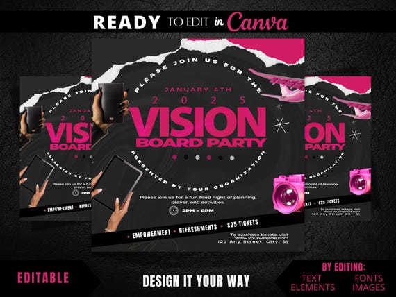 Editable Flyer Template, Vision Board Party Flyer, New Year Event, Vision and Prayer, Event Flyer
