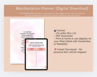 Manifestation Planner Printable | Law of Attraction Journal | Daily Manifestation Prompts | Mindset & Goal Tracker | Digital Self-Care Tool