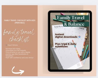Family Travel Checklist with Kids – Printable Travel Planner for Moms | Packing List for Family Vacation – Carry-On + Checked Luggage