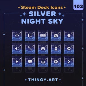 Silver Night Sky Stream Deck Icon Pack || 103 Moon and Star Icon Set for Elgato Stream Deck || Twitch Assets