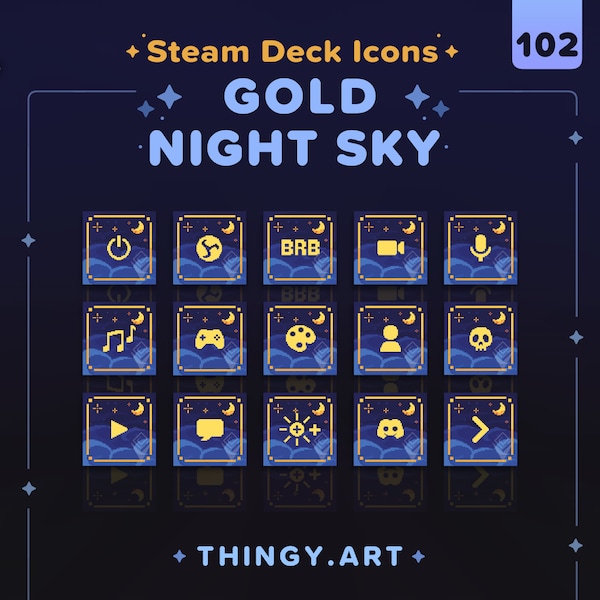Pack d’icônes Gold Night Sky Stream Deck || 102 Ensemble d’icônes Lune et étoile pour Elgato Stream Deck || Actifs Twitch