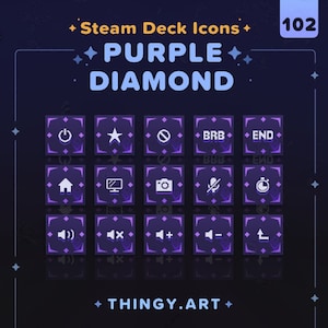 Purple Diamond Stream Deck Icon Pack || 103 Diamond Icon Set for Elgato Stream Deck || Twitch Assets