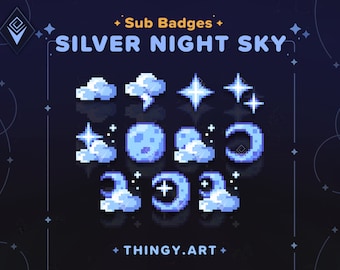 Silver Night Sky Stream Badges for Twitch / YouTube / Discord || Bit Badges || Sub Badges || Loyalty Badges || Discord Roles
