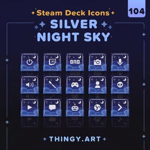 Paquete de iconos Silver Night Sky Stream Deck // Conjunto de 104 iconos de luna y estrella para Elgato Stream Deck // Recursos de Twitch