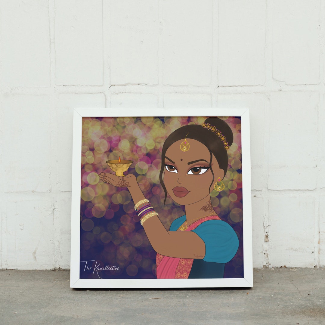 Diwali Diva Print Desi Art Print Indian Wall Decor Diwali Candle ...
