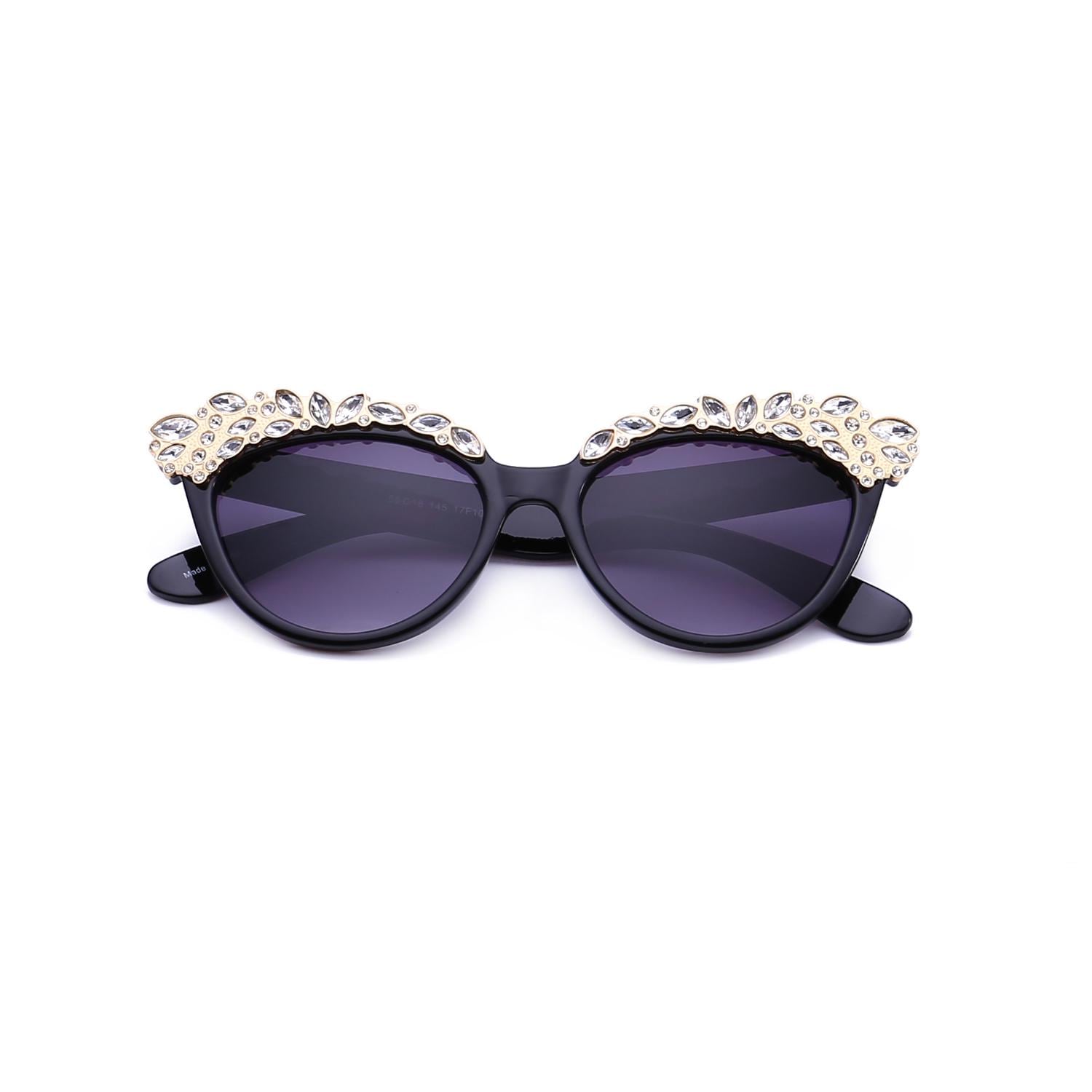Brand New Crystal & Rhinestones UV400 Cat-eye Style Sunglass, Red/Black/Clear Rhinestone Cat Eye Sunglasses: Hand Decorated UV400 Shades  main image 3