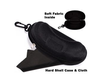 Zipper Glasses Hard Case with Hook & Cleaning Cloth