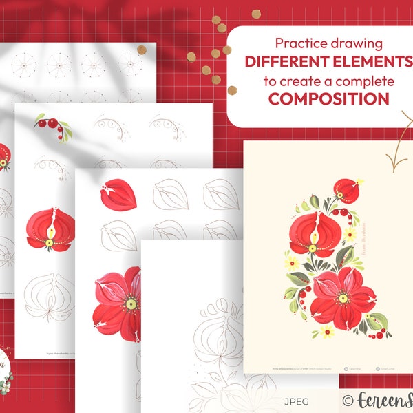 Ukrainian Folk Art Petrykivka Painting Guide - Floral Composition Practice (Digital Download)