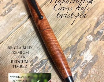 Handcrafted Australian Made Pen  From Native RedGum Timber With Black Trims. Great Gift