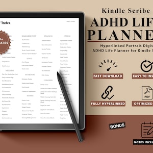 ADHD Digital Planner for Kindle Scribe, Digital Life Planner, Kindle Scribe Planner