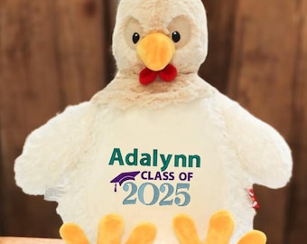 Peluche de pollo personalizado, regalo de graduación personalizado, peluche de graduación, peluche de graduación, regalo de graduación