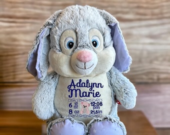 Personalisierte Kaninchen Plüschtier, Geburtsdaten Andenken, Coquette Pink Teddybär