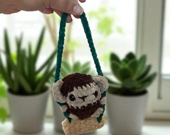 Animal on a Swing, Crochet Duck Swing, Car Swing, Crochet Car Accessory, Crochet Duck Plush, Accessory Purse Car Charm Purse Charm