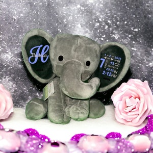 Birth Announcement Personalized Elephant Stuffed Animal, Newborn Gift, Welcome Home Baby Keepsake  Baby Shower Gift, Customized Elephant