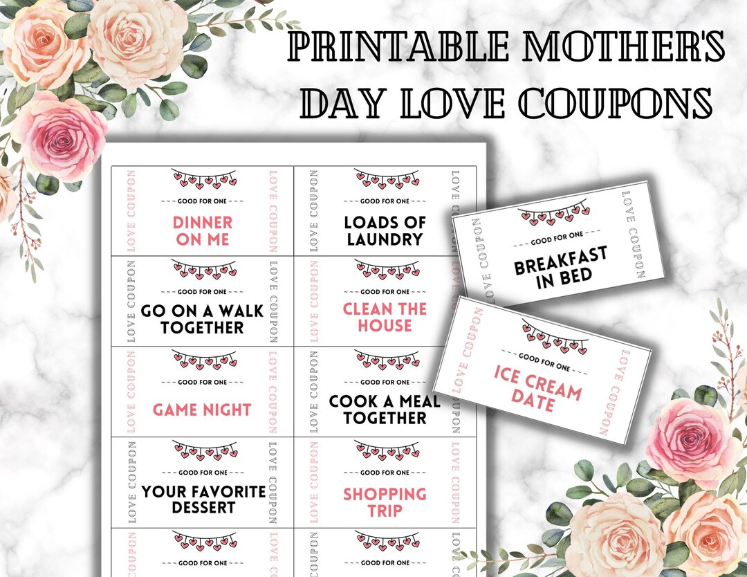 Mothers Day Love Coupons | Mothers Day Coupon Book | Printable - Etsy