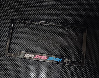 Genuine Real Forged Carbon Fiber License Plate Frame With Custom Decal