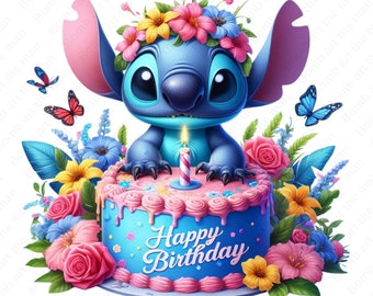 Compleanno Stitch PNG, Buon compleanno Stitch PNG, Lilo e Stitch PNG, Cute Stitch Clipart, download istantaneo