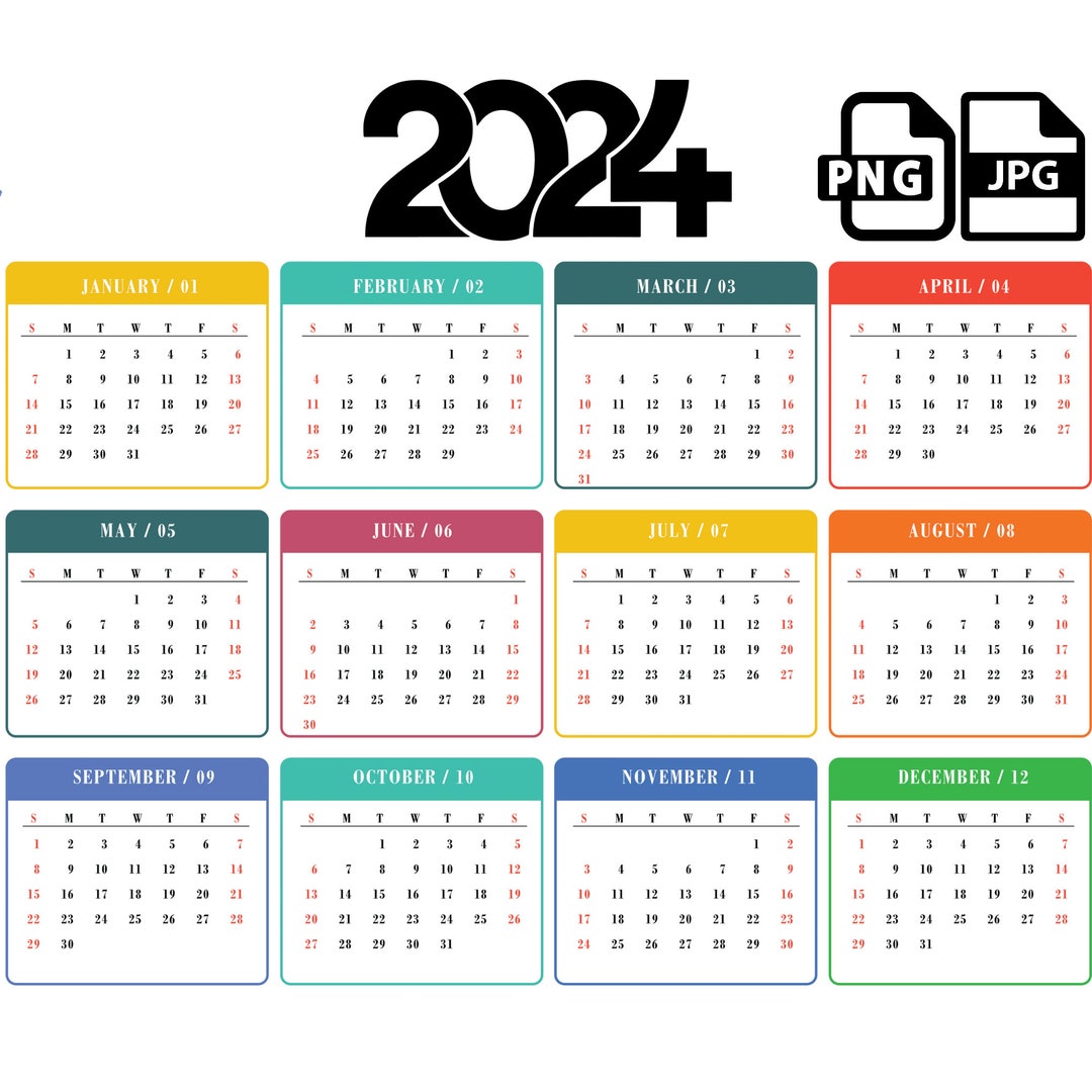 2024 Calendar, 2024 Calendar Png, Transparent Background, Printable