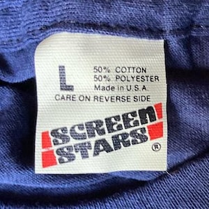 Vintage 80s SCREEN STARS  blank deadstock T SHIRT nos Large Navy Blue