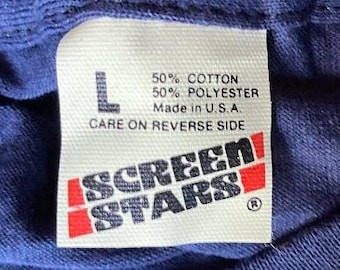 Vintage 80s SCREEN STARS  blank deadstock T SHIRT nos Large Navy Blue