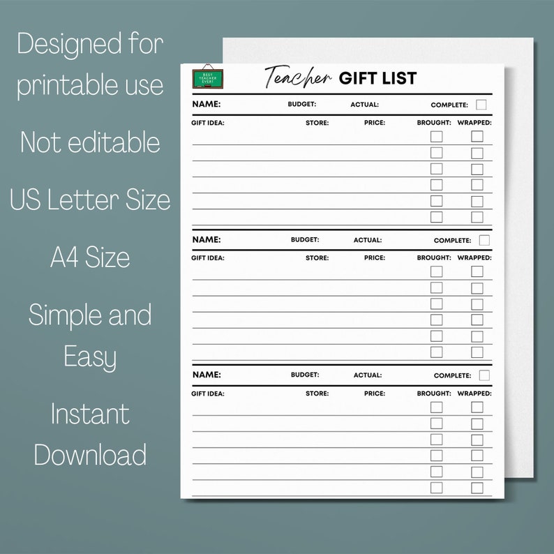 Teacher Gift List Printable Teacher Gift Wish List Teacher Etsy New