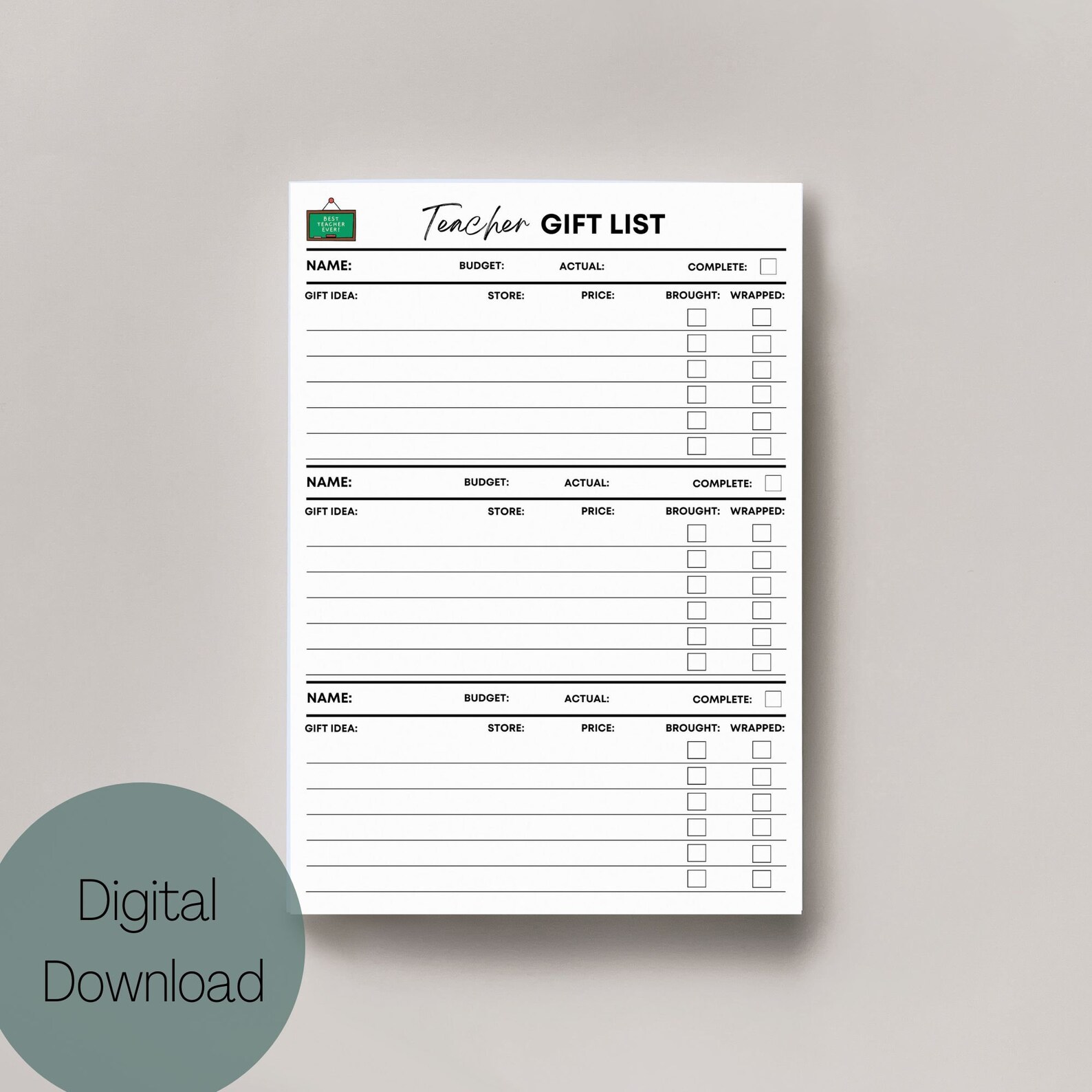 Teacher Gift List Printable Teacher Gift Wish List Teacher Etsy New