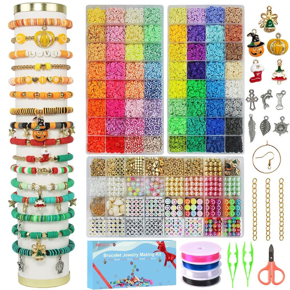  Redtwo 18000 Pcs Clay Beads Bracelet Making Kit, 4 Boxes 64  Colors Flat Polymer Heishi Jewelry with Gift Pack, Friendship Bracelet for  Girls Ages 8-12 : Arts, Crafts & Sewing