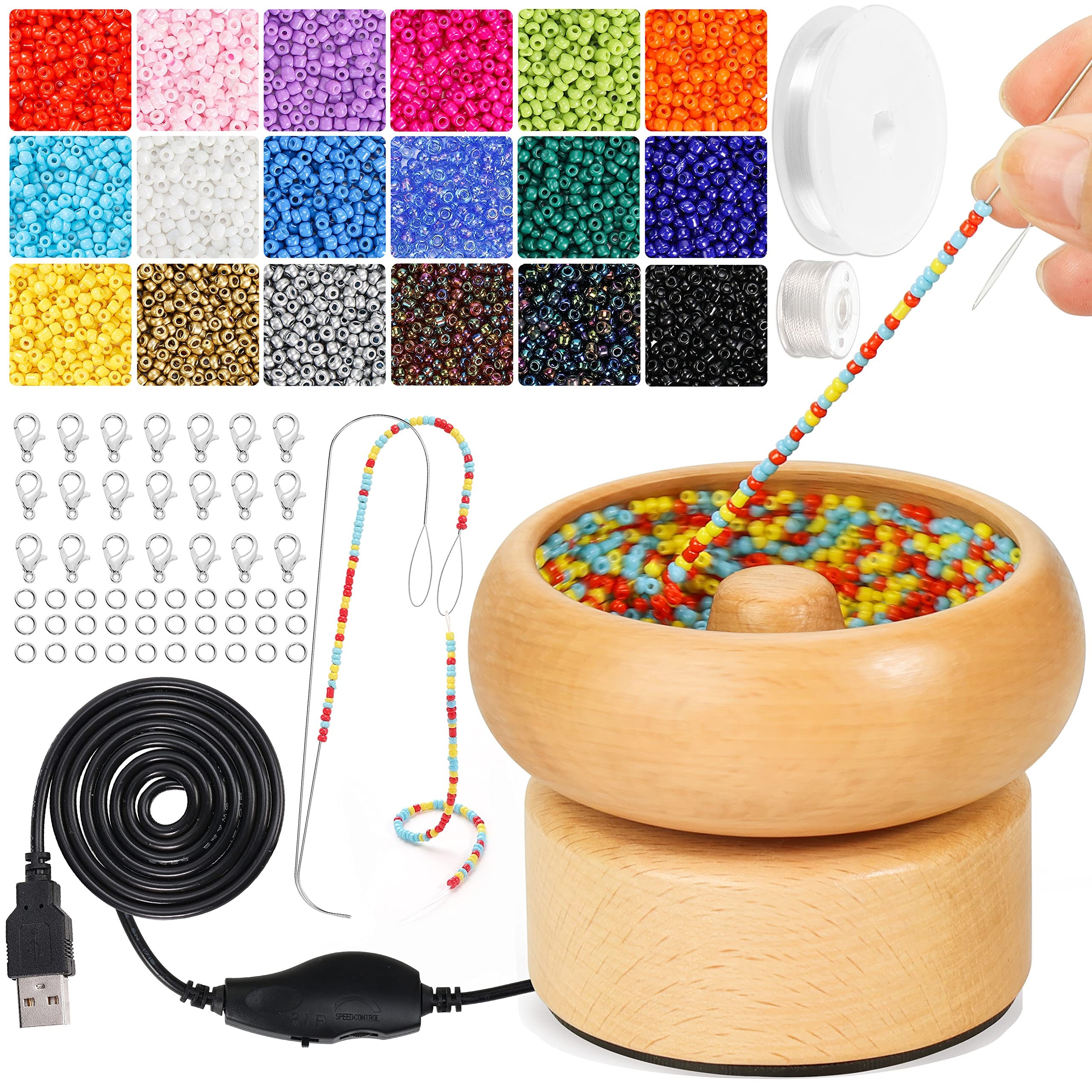 1set Diy Jewelry Making Tools Including 1 Bead Spinner, 1 Roll Of Elastic  Cord, 1 Needle Threader, 2 Bead Needles, 1 Pack Of Alphabet Beads, 3mm  Black/white/mixed Color Beads. Suitable For Quick
