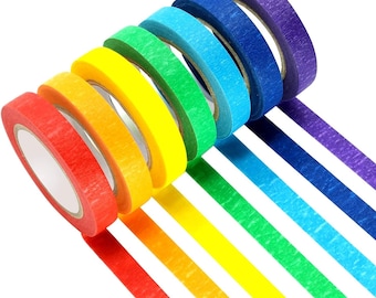 Assorted Color Coded & Kids DIY Art Supplies 6 Pieces 1 Inch x 22 Yard Rainbow Masking Tape Labelling Tape Colored Masking Tape Home Decoration Office Supplies 
