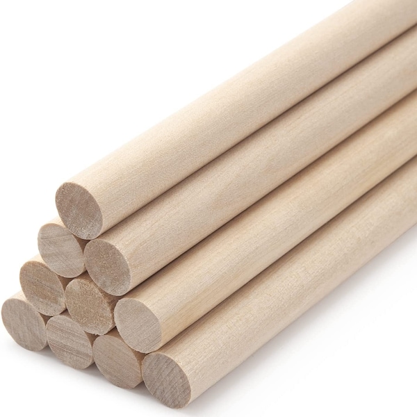 Wooden Dowel Dods Wood Dowels, 10PCS 1/2 x 12" Round Wooden Sticks for Craft, Macrame Dowel, Unfinished Hardwood Sticks for Arts and DIYers