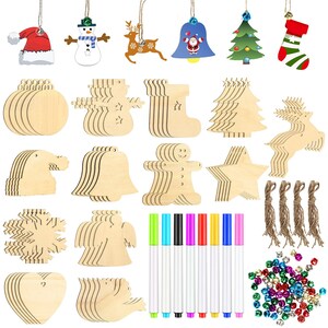 130 Pieces Unfinished Christmas Wooden Ornaments Christmas