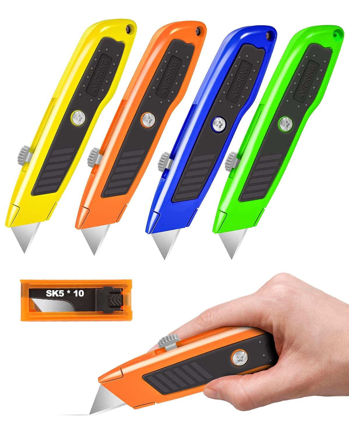 DIYSELF 4 Pack Box Cutter, Box Cutter Retractable for Cardboard, Papers and  Plastics. 18mm and 9mm Utility Knife, Razor Knife, Portable Utility Knives