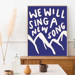 Modern Christian print, we will sing a new song, Christian boho art, worship lyrics printable, Bible verse wall art