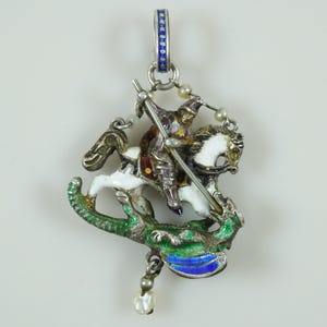 Antique c1880 Austro Hungarian St George and the Dragon Pendant